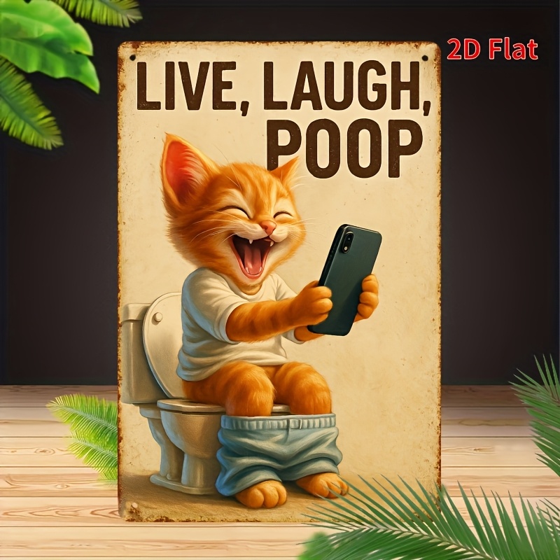 Embroidery Water - Funny Cat on Toilet Wall Art