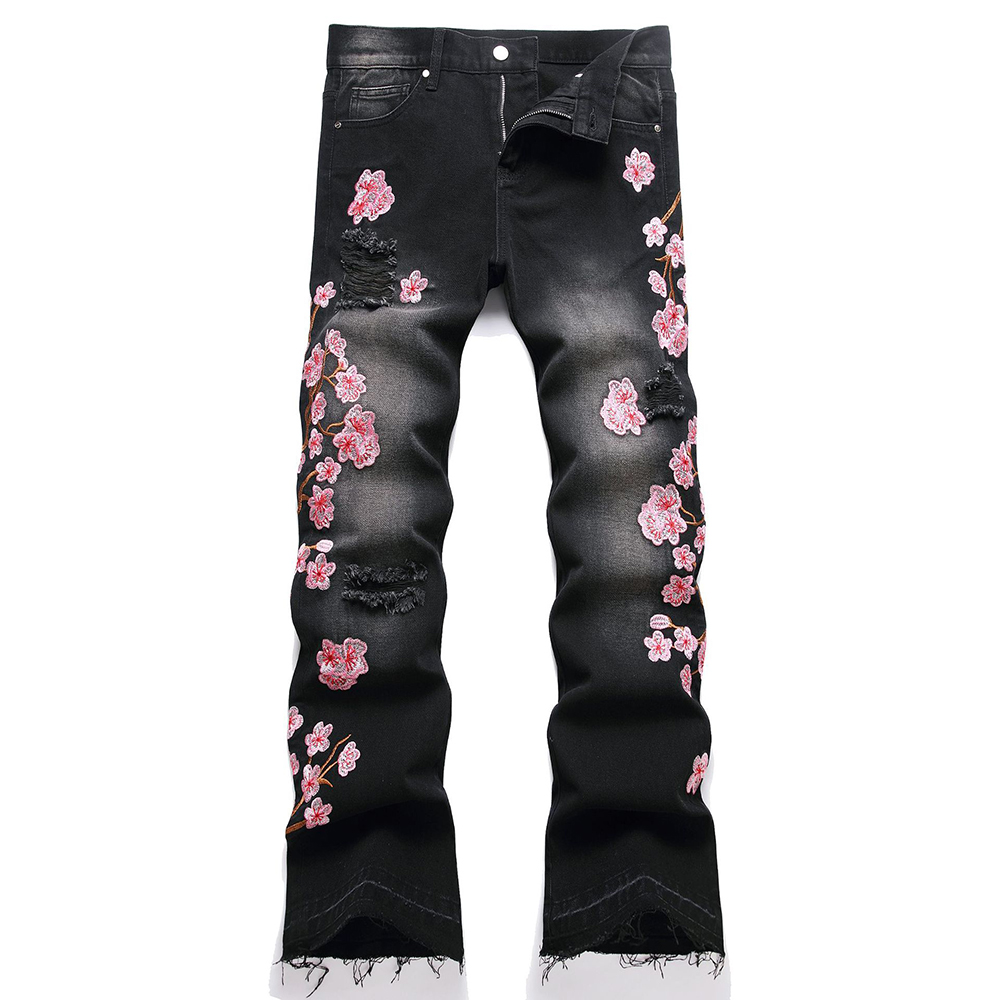 Embroidery Jeans Sakura - Jeans da uomo in denim con