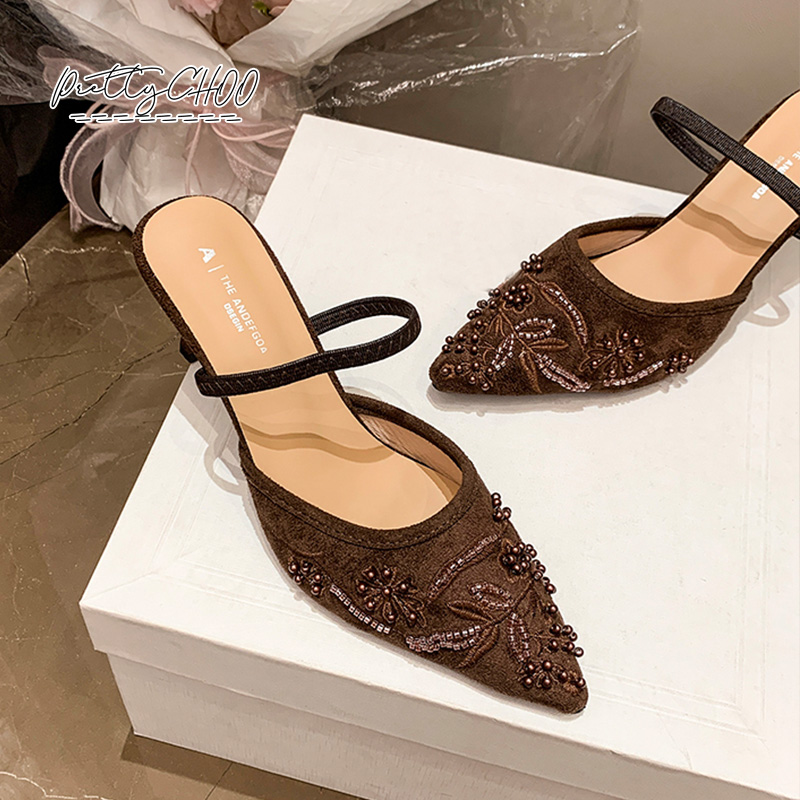 Embroidery Shoes - Scarpe Slingback con Perle per Donna,