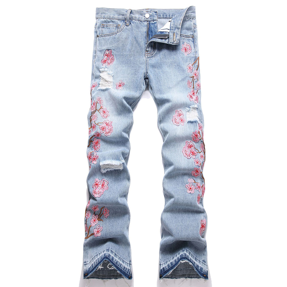 Embroidery Jeans Sakura - Jeans denim da uomo con ricamo