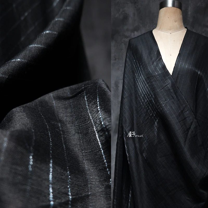 Linen Fabric Natural - Tessuto a righe scure in lino
