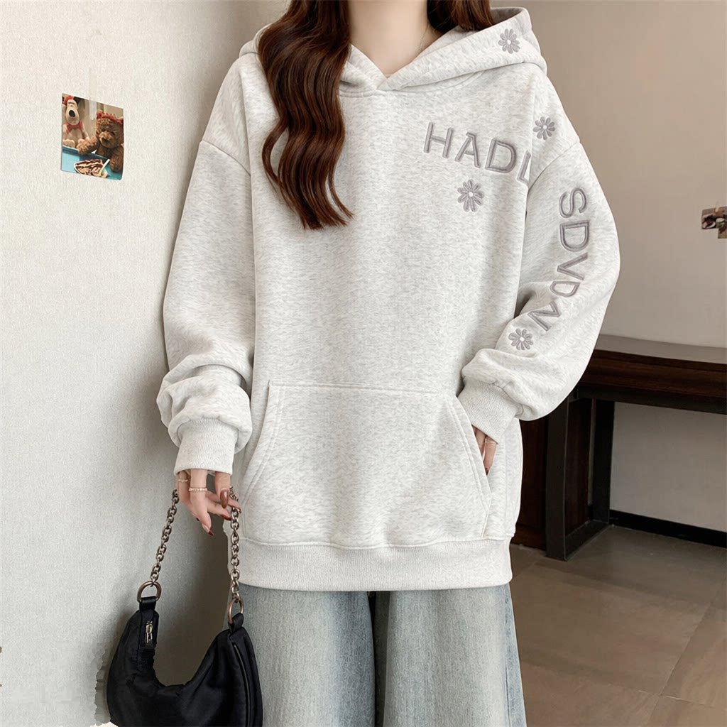Embroidery Letter N - Felpa con Cappuccio da Donna Tinta
