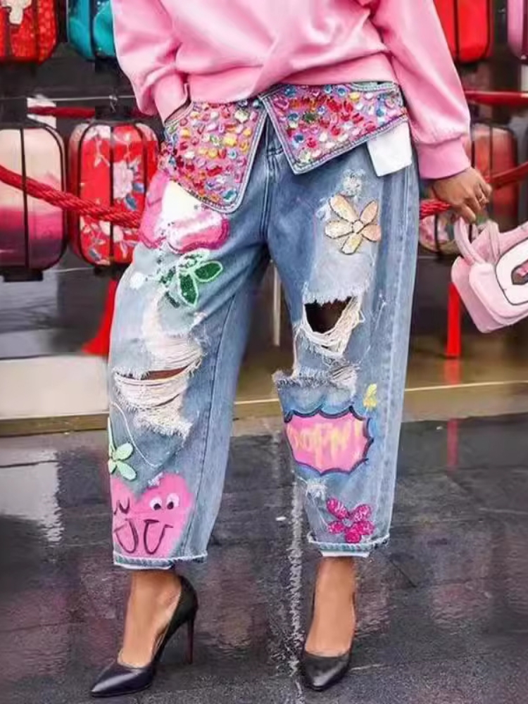 Pantaloni da donna chic primav - Embroidery Jeans Sakura recensione e prezzo