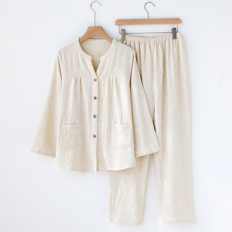 Pigiama da donna con scollo a  - Linen Fabric Natural recensione e prezzo