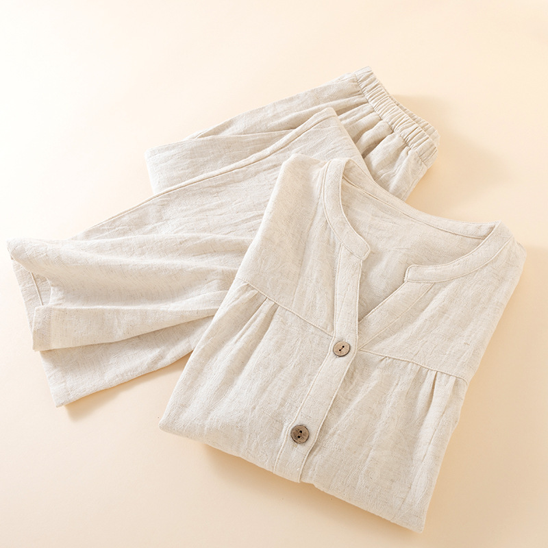 Pigiama da donna con scollo a  - Linen Fabric Natural recensione e prezzo